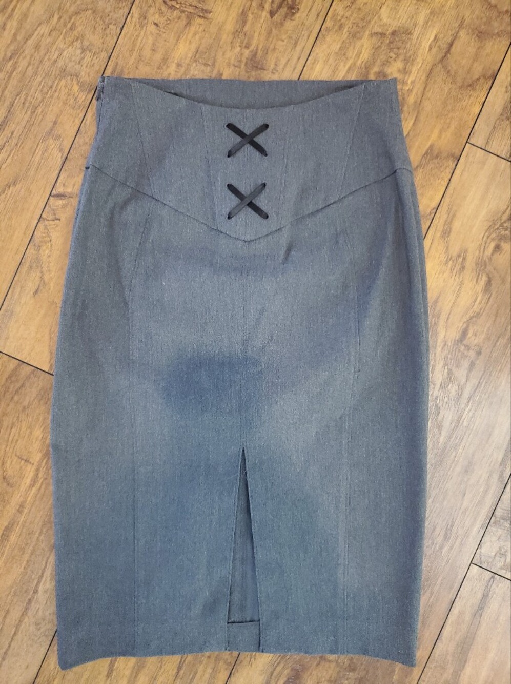 Express Design Studio Gray Pencil Skirt High Waist Stretch Lace Up Back Career S - Picture 4 of 5
